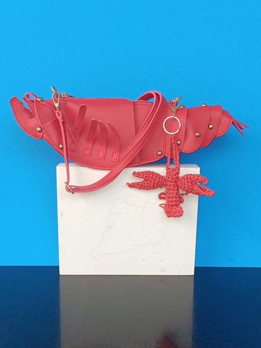 Red Lobster Crossbody Bag with Charm - Women Accessories Size15×5×4